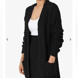 Soft Popcorn Knit Sweater Cardigan - black